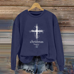 Damen Sweatshirt mit christlichem Motiv und weichem Innenfutter in Marineblau