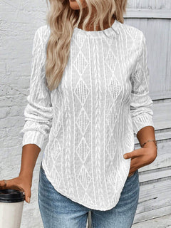 Damen Longsleeve mit dekorativem Strickmuster in Weiß