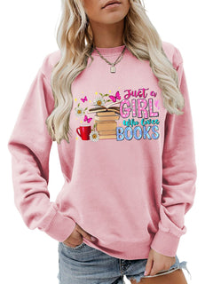 Damen Sweatshirt mit auffälligem Buchmotiv und lässiger Passform in Rosa