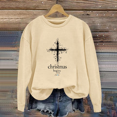 Damen Sweatshirt mit christlichem Motiv und weichem Innenfutter in Khaki