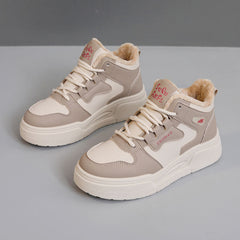 Damen Sportliche High-Top Sneakers mit weichem Fleece-Futter in Khaki