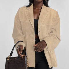 Damen eleganter Oversized-Blazer aus Wildlederimitat in Khaki