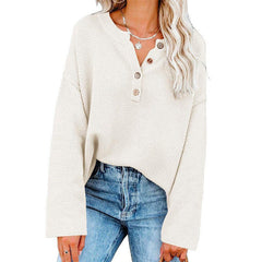 BUTTON PULLOVER | ELEGANTER V-AUSSCHNITT in Weiß