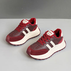 Damen Komfortable und warme High-Top Sneakers mit Fleece-Innenfutter in Burgunderrot