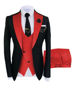 Herren Anzug in formellem Stil, dreiteilig mit Sakko, Weste und Hose in Rot