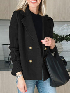 Damen eleganter Oversized-Blazer mit doppelter Knopfleiste und strukturiertem Ärmel in Schwarz