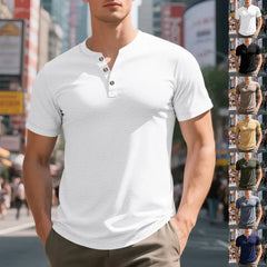 Herren Sommer Slim Fit Henley T-shirt in Weiß