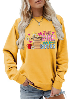 Damen Sweatshirt mit auffälligem Buchmotiv und lässiger Passform in Gelb