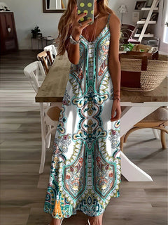 Zara | Damen Maxi-Kleid Träger Mandala-Druck Boho Sommer in Hellgrün