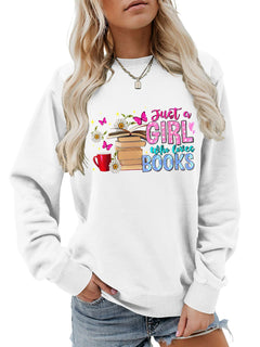 Damen Sweatshirt mit auffälligem Buchmotiv und lässiger Passform in Weiß
