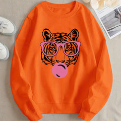 Damen Sweatshirt mit kreativem Tiger-Design und lässigem Schnitt in Orange