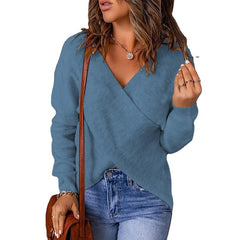 Damen KREUZ STRICKPULLOVER | MODERNER, BEQUEMER STIL in Blau