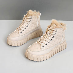 Damen High-Top Sneakers mit luxuriösem Kunstfellkragen und rutschfester Sohle in Khaki