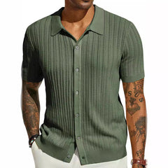 Ferdinand – Strickhemd Herren Kurzarm Knopfleiste Modern Look in Militärgrün