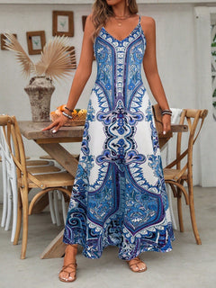 Zara | Damen Maxi-Kleid Träger Mandala-Druck Boho Sommer in Blau