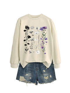 Damen Sweatshirt mit floralem Grafikdesign und weichem Innenfutter in Khaki