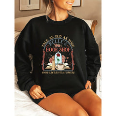 Damen Sweatshirt mit einzigartigem Buchladen-Motiv in Schwarz
