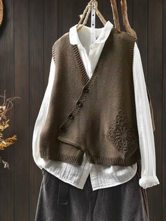 Elaine | Elegante Strickweste in Dunkelbraun