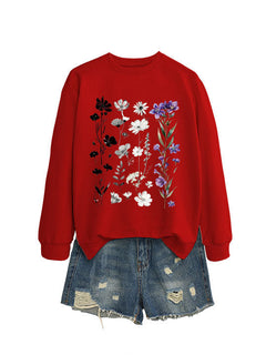 Damen Sweatshirt mit floralem Grafikdesign und weichem Innenfutter in Rot