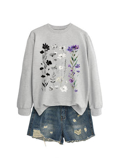 Damen Sweatshirt mit floralem Grafikdesign und weichem Innenfutter in Grau