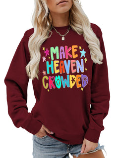Damen Sweatshirt mit buntem Motiv und verspieltem Schriftzug in Weinrot