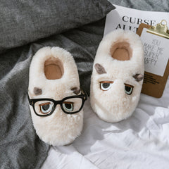 Damen Hausschuhe mit tierischem Motiv und weichem Fleece-Innenfutter in Weiß