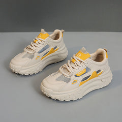 Damen sportliche Chunky Sneakers mit atmungsaktiven Netzeinsätzen und dämpfender Sohle in Gelb