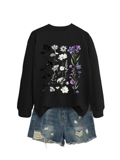 Damen Sweatshirt mit floralem Grafikdesign und weichem Innenfutter in Schwarz