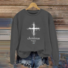 Damen Sweatshirt mit christlichem Motiv und weichem Innenfutter in Dunkelgrau
