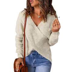 Damen KREUZ STRICKPULLOVER | MODERNER, BEQUEMER STIL in Aprikose