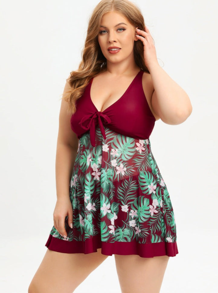 Kitija® | Bademode im Retro-Stil mit hoch tailliertem bedrucktem Plus-Size-Kleid