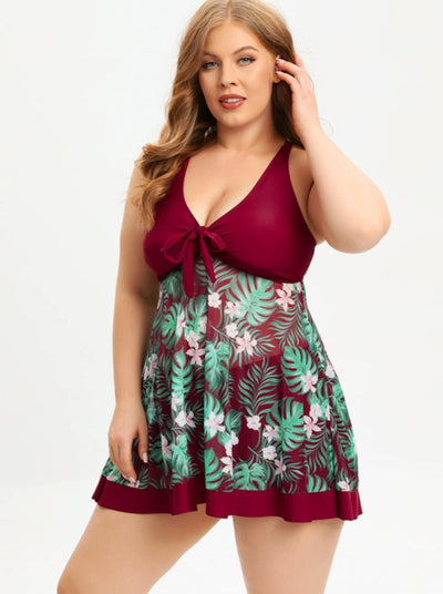 Kitija® | Bademode im Retro-Stil mit hoch tailliertem bedrucktem Plus-Size-Kleid
