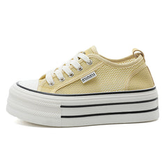 Damen Plattform Sneakers aus atmungsaktivem Mesh mit modischem Design in Gelb