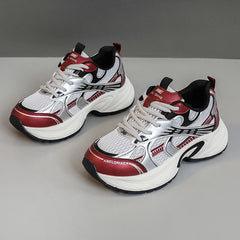 Damen Sportliche Sneaker mit atmungsaktivem Netz-Material und stoßdämpfender Sohle in Weinrot
