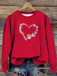Damen Sweatshirt mit floralem Herzdesign und bequemer Passform in Rot
