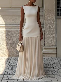 Serena - Faltenmaxikleid in BEIGE