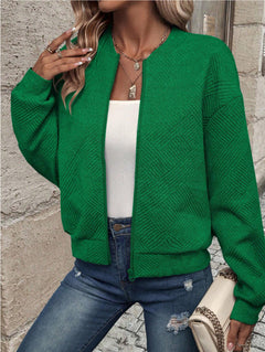 Damen modische Sweatjacke mit strukturiertem Design und Reißverschluss in Grün
