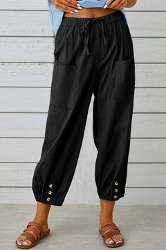 Tracy - Modische Haremshose mit Knopfdetail für einen trendigen Look in Schwarz