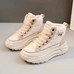 Damen High-Top Sneakers mit warmem Fleece-Futter und rutschfester Sohle in Hellbraun