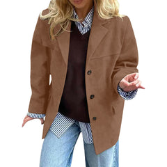 Damen eleganter Oversized-Blazer aus Wildlederimitat in Hellbraun