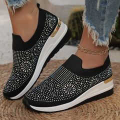 Aria - Damen Freizeit Strass Slip-On Schuhe in Schwarz