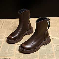 Damen Elegante und bequeme Stiefeletten aus hochwertigem Kunstleder mit seitlichem Reißverschluss in Dunkelbraun