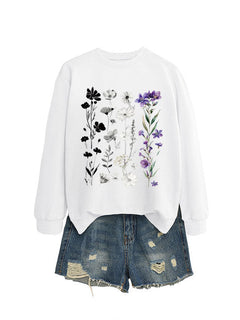 Damen Sweatshirt mit floralem Grafikdesign und weichem Innenfutter in Weiß
