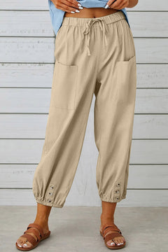 Tracy - Modische Haremshose mit Knopfdetail für einen trendigen Look in Khaki