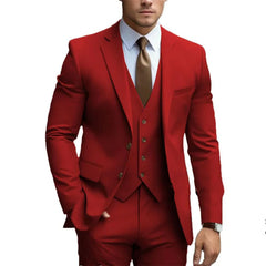Eleganter Dunkelgrüner 3-teiliger Herrenanzug | Einreihig in Rot