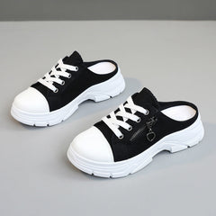 Damen Slip-On Sneakers mit modischem Reißverschluss und bequemem Fußbett in Schwarz