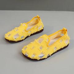 Damen modische Freizeitschuhe mit durchlässigem Obermaterial und rutschfester Sohle in Gelb