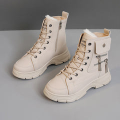 Damen modische High-Top Sneakers mit seitlichem Reißverschluss und dämpfender Laufsohle in Khaki