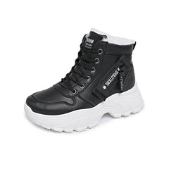 Damen modische High-Top Sneakers mit trendy Reißverschluss und komfortablem Innenfutter in Schwarz