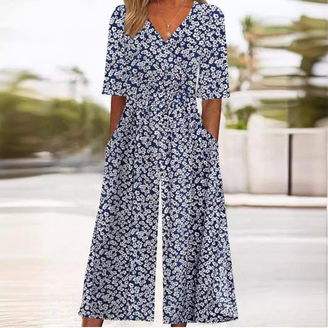 Floraler V-Ausschnitt Jumpsuit für Damen